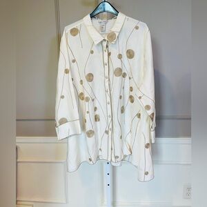 Multiples 3X Ivory Tan Embroidered Blouse Top Shirt Like New Abstract Neutral
